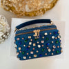 Denim Vanity Case Bag | Multicolor Rhinestones Bag