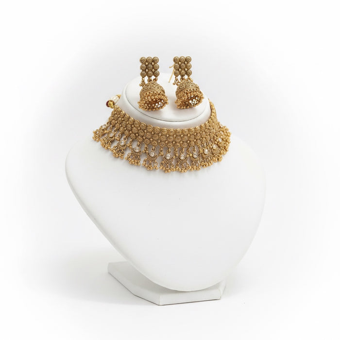 Gold Plated Chocker Set - Choker Set with Earrings and Tikka