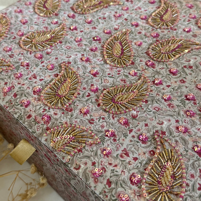 Multicolor Printed Bridal Trousseau Box | Hand-Emroidered Keepsake Storage Box
