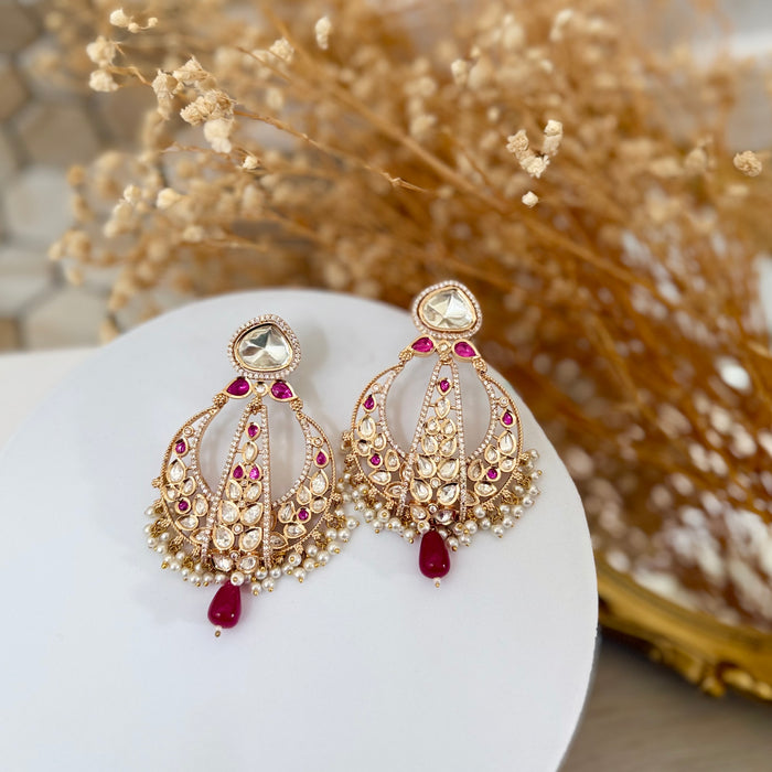 Original Kundan Foil Brass Earrings with Gold Plating & Micron Polish