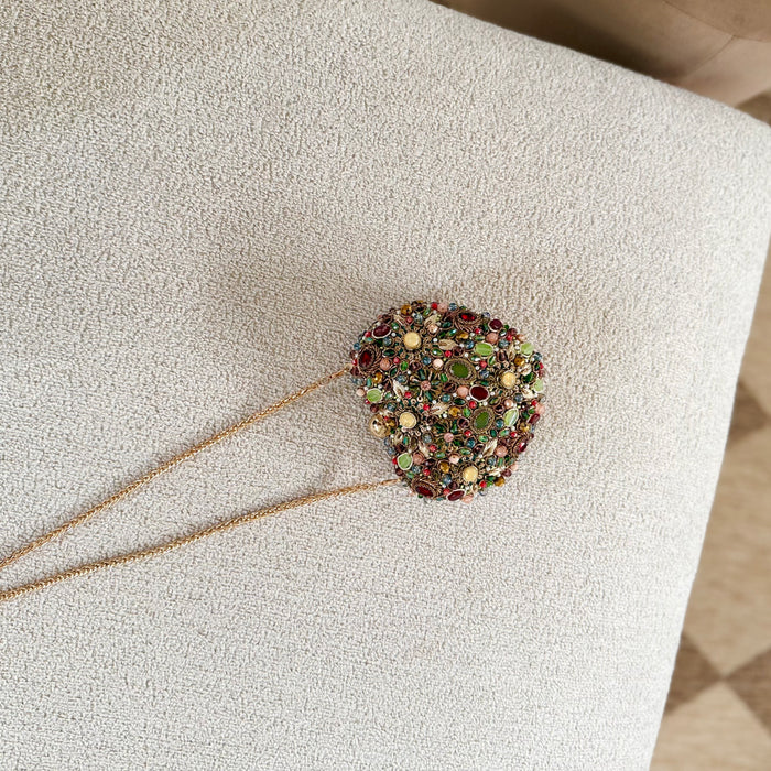 Multicolor Hand-Embroidered Heart-Shaped Kundan Clutch