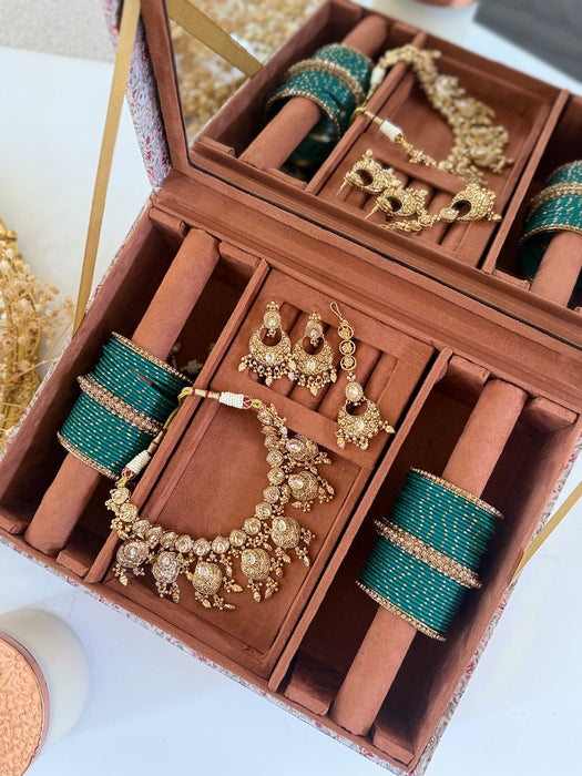 Gold Embroidered Bridal Trousseau Box | Hand-Emroidered Keepsake Storage Box