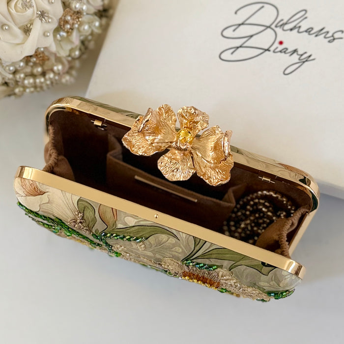Multi-Color Floral Clutch: Sage Green & Yellow Evening Bag