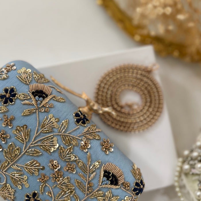 Blue Floral Evening Clutch: Handmade Statement Bag