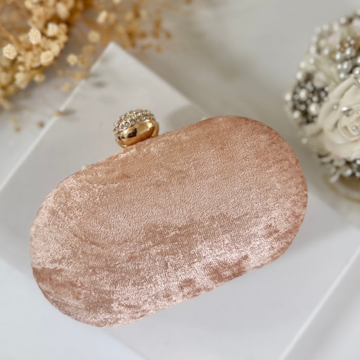 Light Peachy Pink Bridal Clutch | Hand- Embroidered Evening Bag with Beads & Gold Dabka