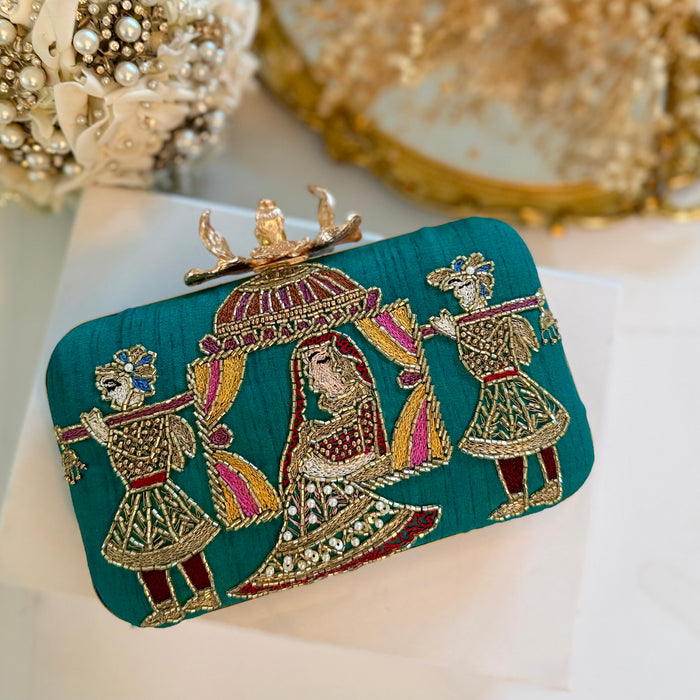 Teal Dholi Clutch | Bridal Evening Statement Bag