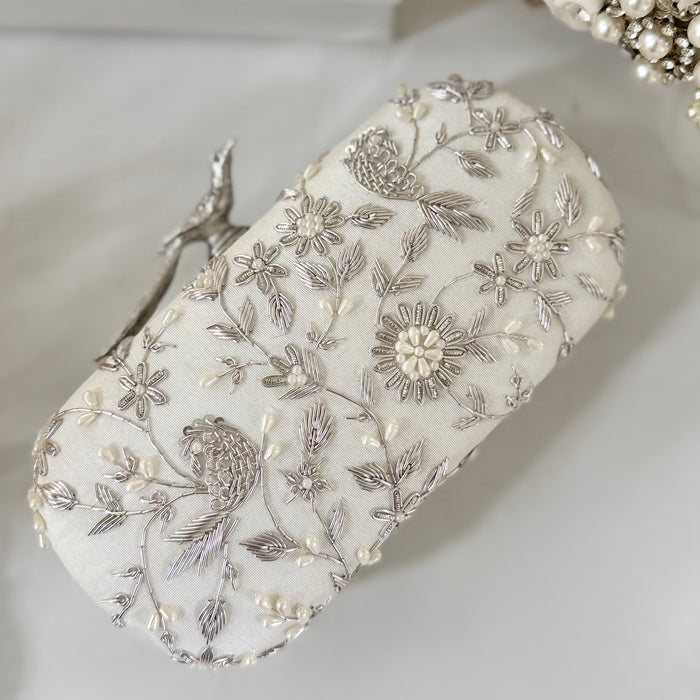 Ivory Bird-Motifs Bridal Clutch