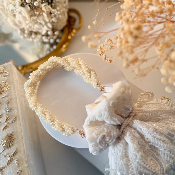 Ivory Beaded Potli Bag: Beaded Wedding Day Bag