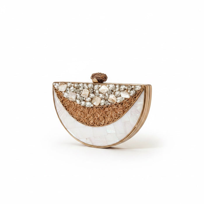 Moon Inspired Clutch-  Mother of Pearl Brass Clutch