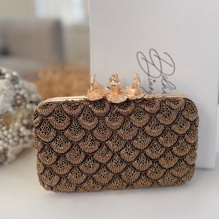 Antique Gold Clutch: Dark Brown  Evening Bag