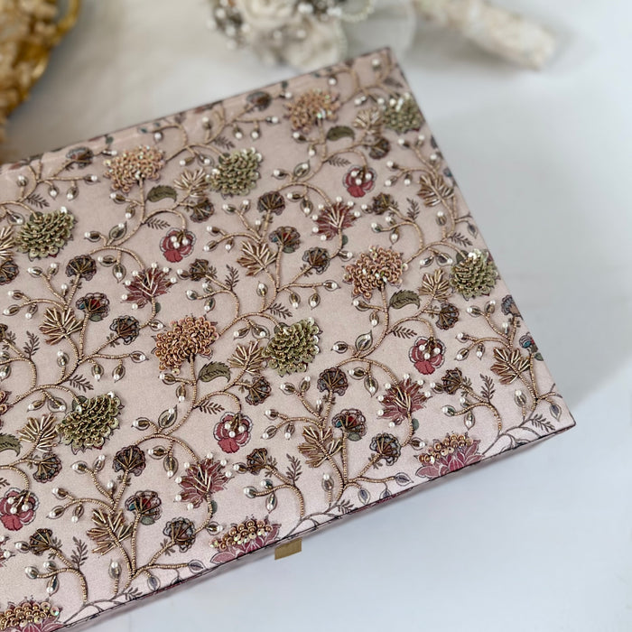 Dusty Pink Floral Bridal Trousseau Box | Hand-Emroidered Keepsake Storage Box