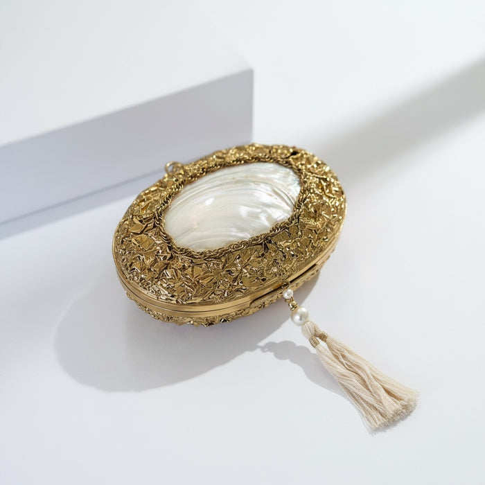 Natural Shell Clutch | Brass Frame Statement Clutch