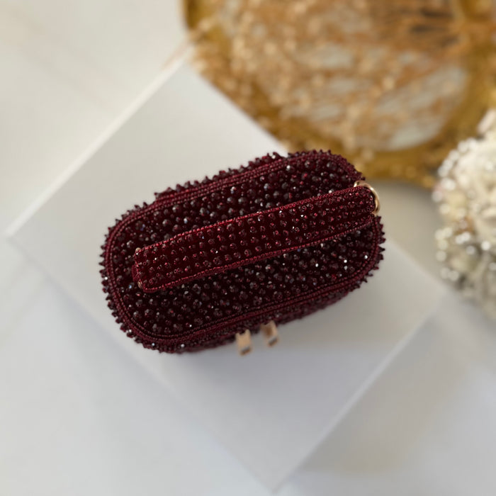 Maroon Crystal Mini Vanity Case Bag | Bridal Evening Bag