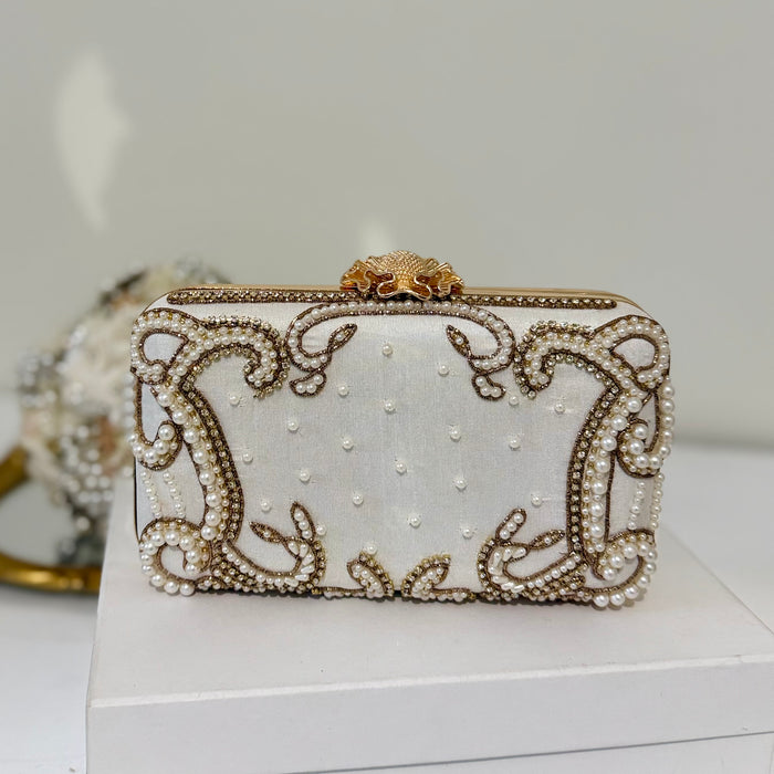 ivory beaded bridal clutch