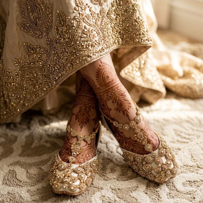 Ivory Bridal Kundan Khussa with Anklet : Customizable Wedding Shoes