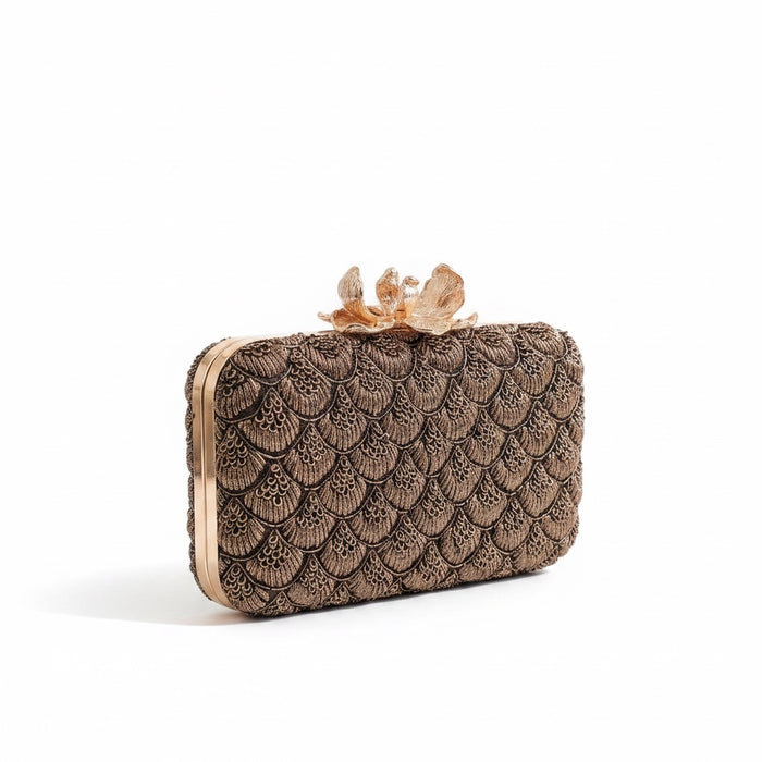 Antique Gold Clutch: Dark Brown  Evening Bag
