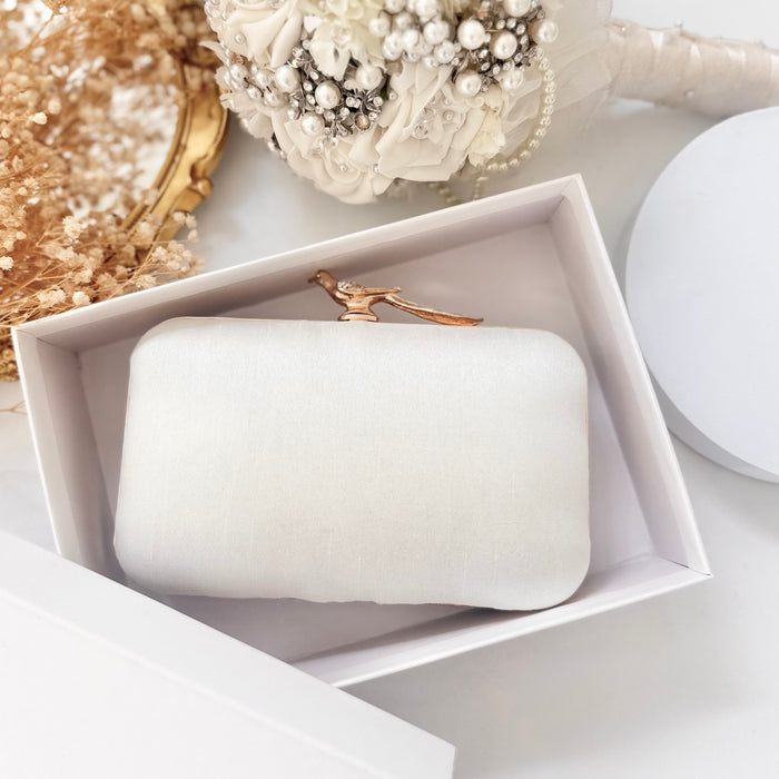Ivory Clutch | Beaded Evening Bag with Bird Knob