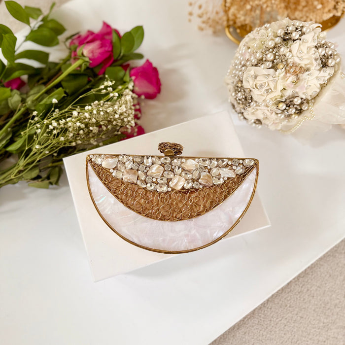 Moon Inspired Clutch-  Mother of Pearl Brass Clutch