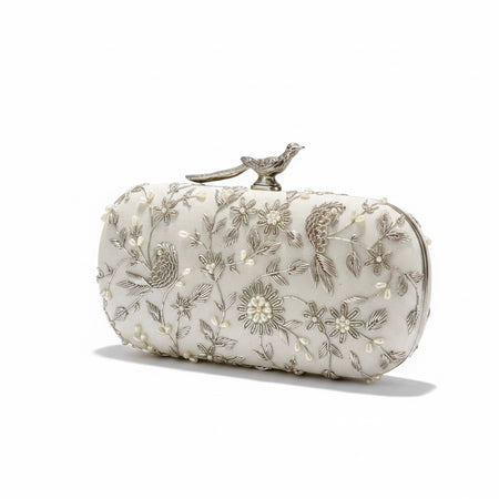 Ivory Bird-Motifs Bridal Clutch