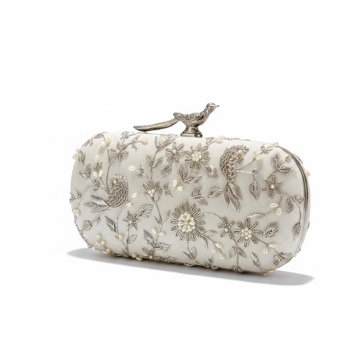 Ivory Bird-Motifs Bridal Clutch