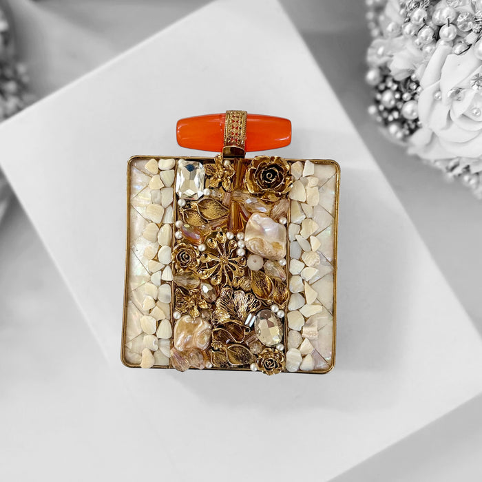 Mini Mother of Pearl Clutch : Gold Statement Clutch
