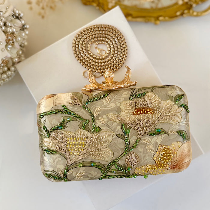 Multi-Color Floral Clutch: Sage Green & Yellow Evening Bag