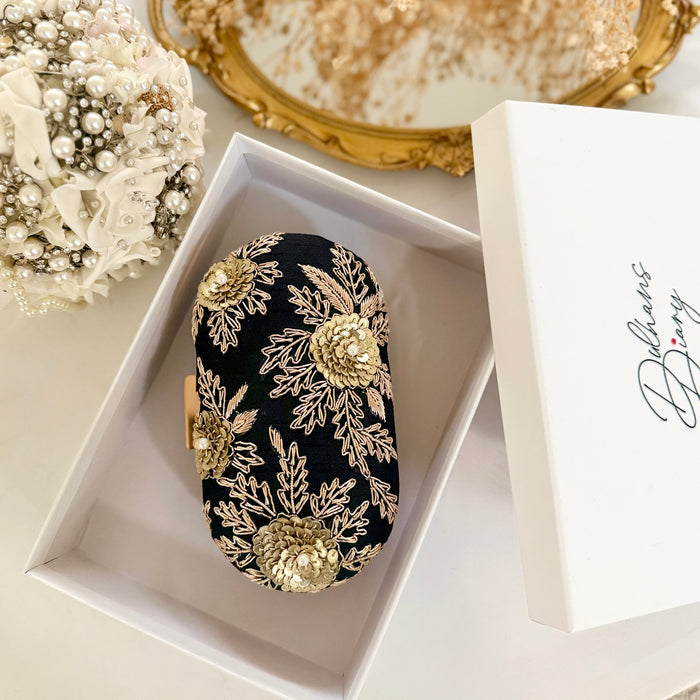 Black Evening Clutch Bag | Traditional Zardosi & Sequins Work Purse