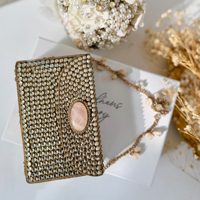 Rose Quartz kundan Clutch