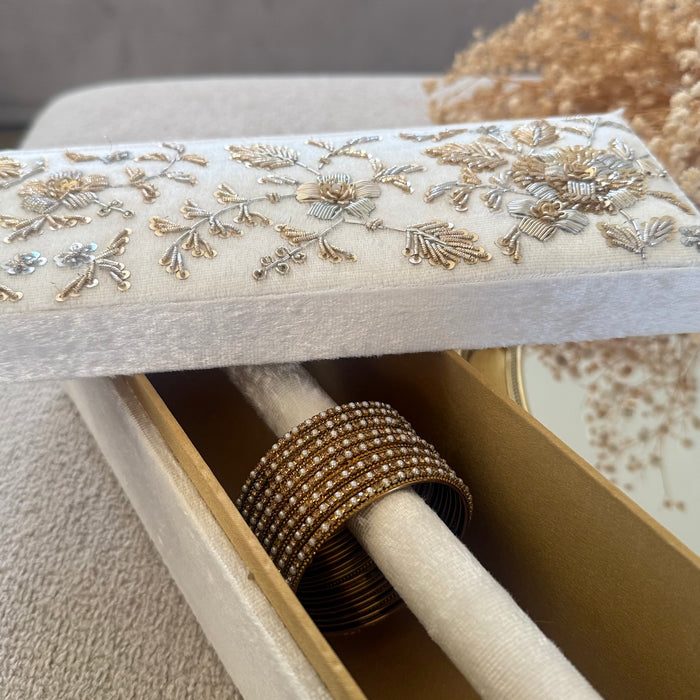 Beaded Bangle Set : White and Gold Bangle Set of 8