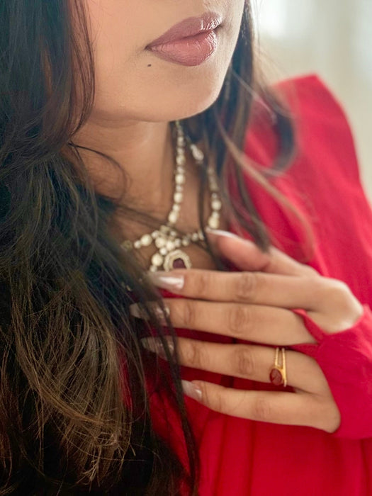 Ruby Red Kundan Necklace Set: Necklace and Earring Set