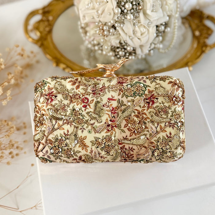 Sage Green Floral Clutch | Hand-Embroidered Evening Bag