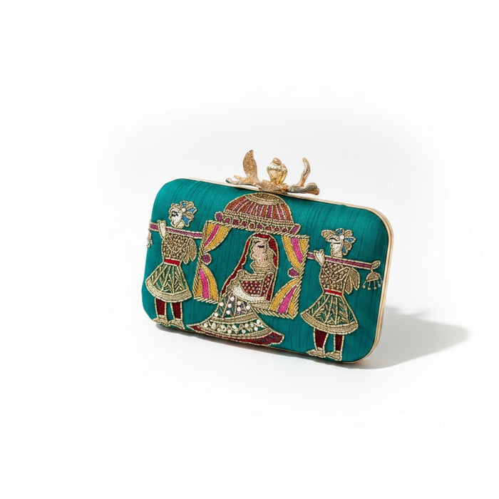 Teal Dholi Clutch | Bridal Evening Statement Bag