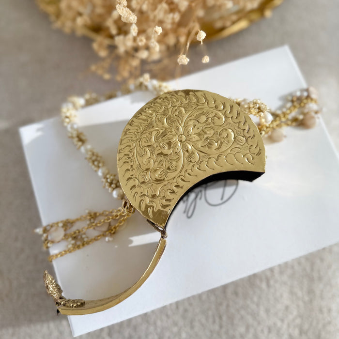 Mini Moon Shape Brass Clutch: Gold Vintage Style Handbag