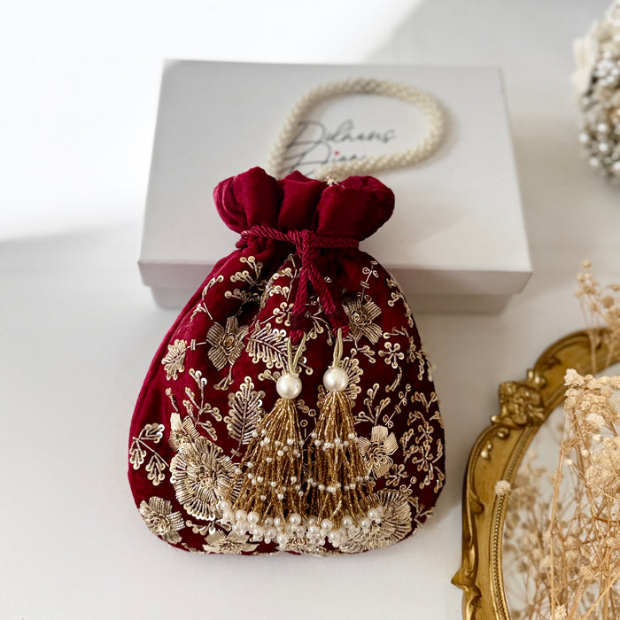 Maroon bridal potli bag