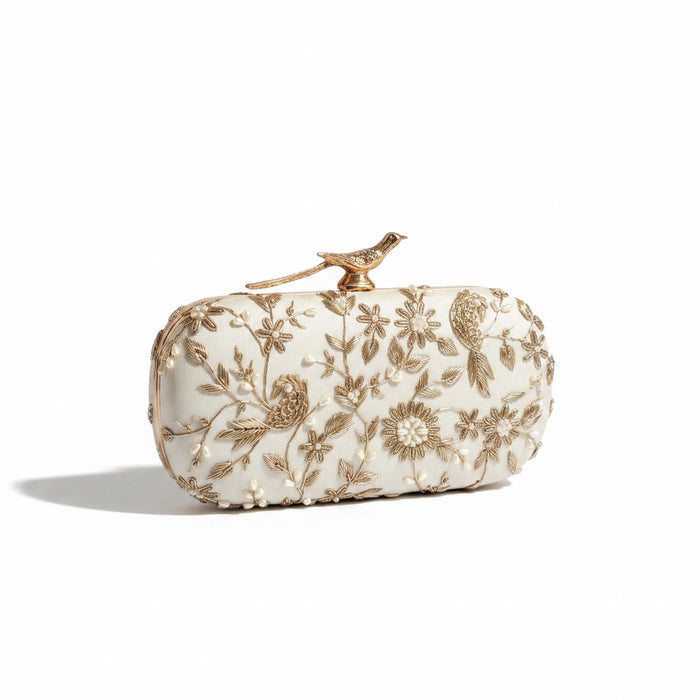 Ivory Bird-Motifs Bridal Clutch