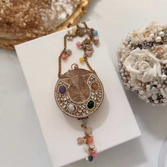 Mini Multi-Color Natural Gemstone Round Clutch