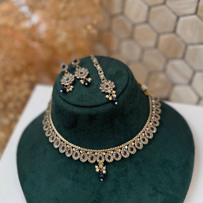 Indian Gold Plated Jewelry Set: Minimalist Bridal Necklace, Earrings and Tikka Set