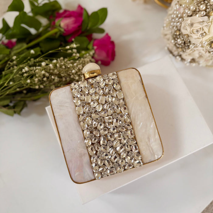 Gold Statement Clutch: Mother of Pearl & Crystal Evening Bag
