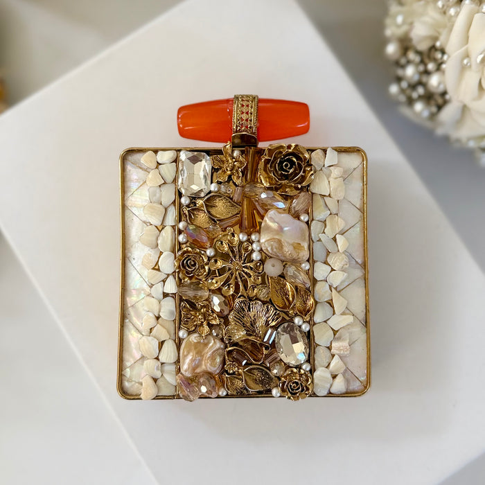 Mini Mother of Pearl Clutch : Gold Statement Clutch