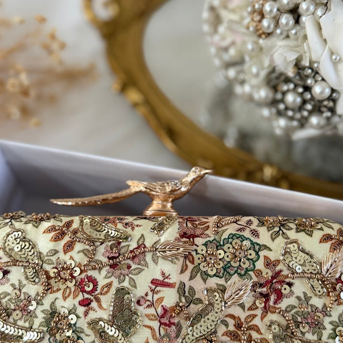 Sage Green Floral Clutch | Hand-Embroidered Evening Bag