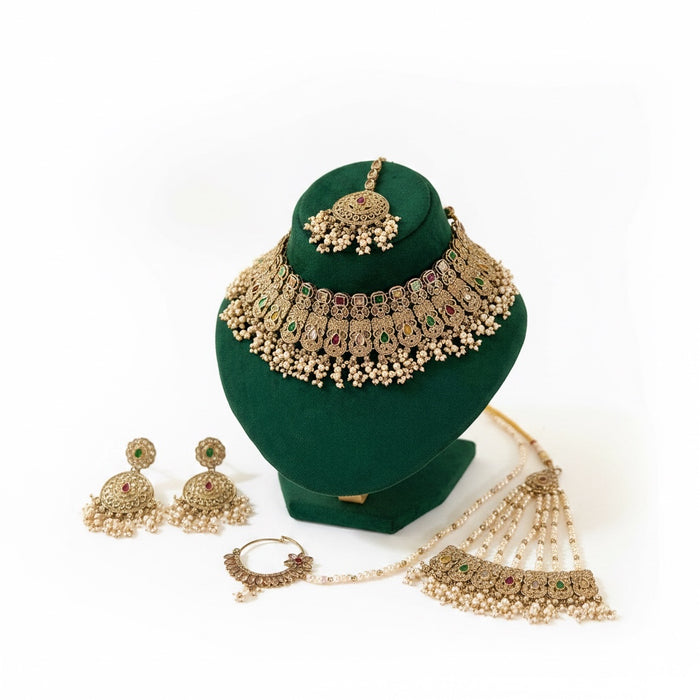 Antique Gold Plated Reverse AD Bridal Set Kundan Bridal Necklace Set