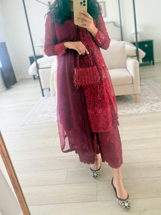 Maroon Top Handle Bag: Bridal Mini Clutch