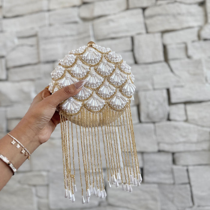 Handmade Beaded Pearl Bridal Clutch: Ivory Wedding Wristlet