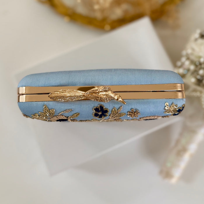 Blue Floral Evening Clutch: Handmade Statement Bag