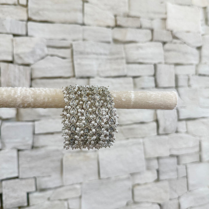 Bridal Polki Bangle Set: Pearl Silver Bangles