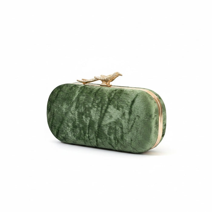 Olive Green Bridal Clutch: Zardosi Work Bird Knob Clutch