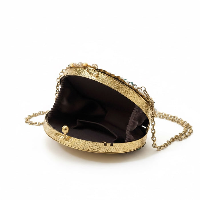 Brass Statement Clutch | Natural Shell, Turquoise Gemstones & Mother of Pearl