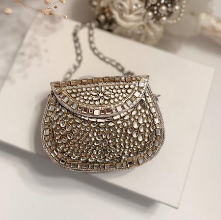 Handmade silver Kundan clutch 