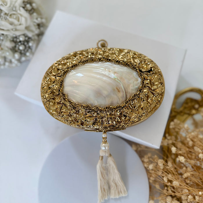 Natural Shell Clutch | Brass Frame Statement Clutch