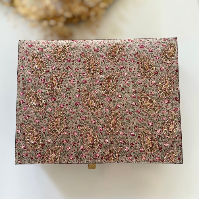 Multicolor Printed Bridal Trousseau Box | Hand-Emroidered Keepsake Storage Box